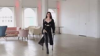 Amputee super sexy crutching with over the knee boot