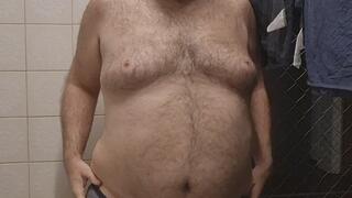 Chubby Daddy Bear get naked in the laundry room