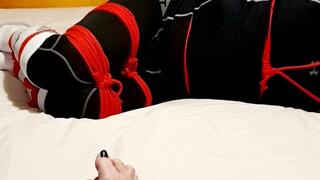 Man hogtied at my feet in tight leggings 2 -BBW Domination,BBW bondage,man tied up,bound and gagged man,leggings,compression gear,amateur,gay bondage,man in bondage,male bondage,socks,rope bondage,hogtied,hogtie,struggling,