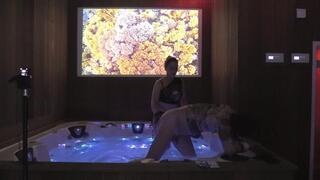 Prive loft strapon fucking and dildo sucking in the jacuzzi