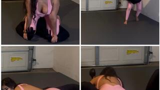 Border Patrol beatdown - lady bella latina babe wrestles and beats up racist loser