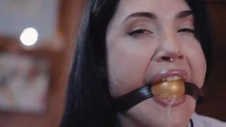 Sexy Secretary beauty Reese the Ram ball gagged by Pete P. three times and drools so much!