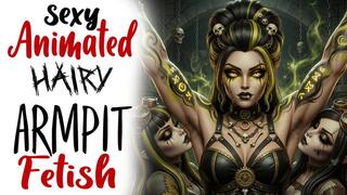 Sexy fantasy animated babe in a dungeon has her hairy armpits checked out by two kinky fetishist lesbian girls