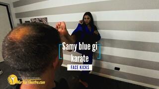 Samy blue gi karate face kicks