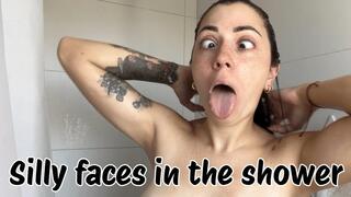 Silly faces washing my dark hair
