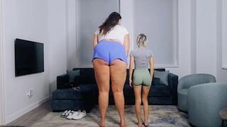 Giantessa tosses tiny Polly into the sky. Feet compare plus height, biceps, legs, hands, asses, etc