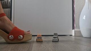 Toycar crush with red hard wooden clogs - can you watch this?