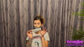 GrasyRose Gags Herself With Silver Duct Tape