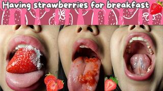 Chewing and eating strawberries with ASMR
