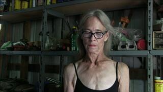 Lilly, the pole barn, her skinny granny arms and chest