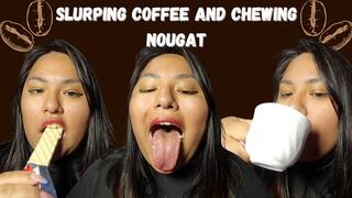 ASMR eating crunchy nougat and sipping coffee