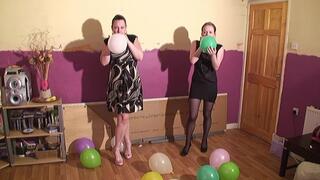 2 Girls Blow Up Balloons & Pop Them