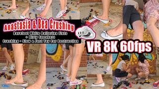 VR 3D 8K 180 60 fps | Anastasia & Bea – Barefoot White Ballerina Flats + Worn Sneakers Crush • Slow Motion & Instant Toy Car Destruction • Super Stinky Cheesy Feet Humiliation • Shy Giggling Girls • 8K VR