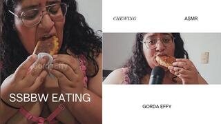 SSBBW Eating & chewing lunch that a fan just bought for her