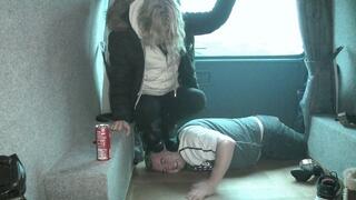 Squatting Stomping & Standing On Head In Big Boots In The Camper Van