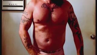 Muscular Hubby Lifting Weights and Stripping Down