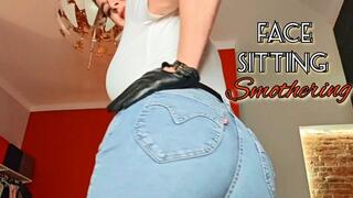 Full weight face sitting and smothering, ASS n blue jeans