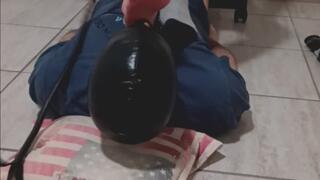 Latex slave used as footrest