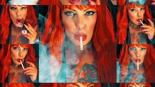 Customized - Redhead with a fatal gaze, smoking right in front of you, dressed in leather - Dunhill White 100