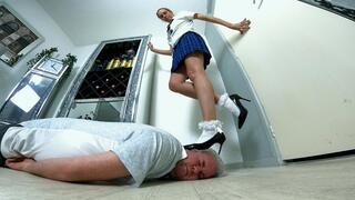 Danielle High Heel Shoes Trampling & Jumping On His Head FLOOR CAM