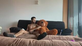 Playing with my teddy bear until I came on it.