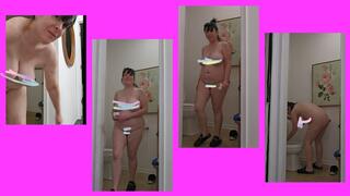 Naked Toilet Goddess Cleans The Throne in Eldo w Tits Hanging Out