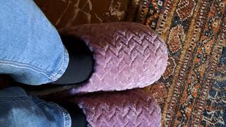 NEW PURPLE SLIPPERS AND BROKEN PANTYHOSE