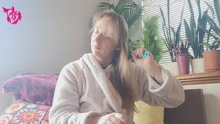 Conditioning and Brushing Out Long Mousey Blonde Hair and Applying Face Cream