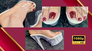ImperatrizBellaSadic’s long nails in transparent platform heels RED NAILLS PLATAFORM HIGH HEELS CLOSE UP