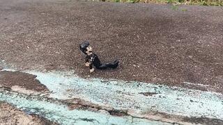 Giant woman crushing tiny man in platform flip-flops (3)