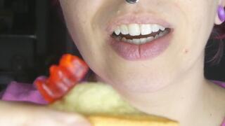 Madeleine Cookies and a Red Gummy Bear Meet Big Sharp Teeth