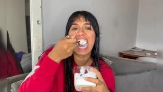 eating yogurt