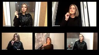 1-6 Lesya is smoking all white Winston cigarettes at home using matches (5 scenes) 4K resolution