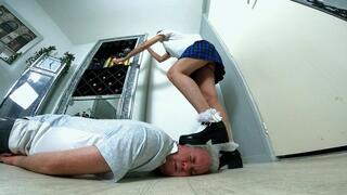 Danielle Chunky Mary Jane School Shoes Trampling & Jumping On His Head FLOOR CAM