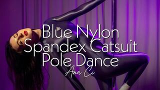 Blue Nylon Spandex Catsuit Pole Dance
