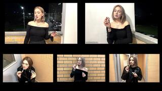 2-6 Lesya is smoking all white Winston cigarettes at home using matches (5 scenes) 4K resolution (iPhone)