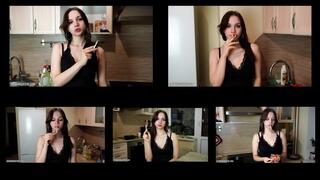 2-6 Tina is smoking all-white Winston cigarettes in the kitchen at home using matches (5 scenes) 4K resolution
