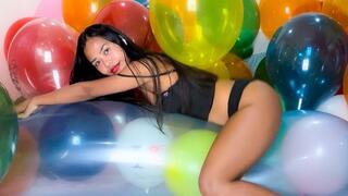 Sexy Camylle Mass Pops Belbal 14 And 17 inch Balloons in Black Lingerie And A Thong