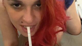Sucking my cigarette up close, doggy-style position