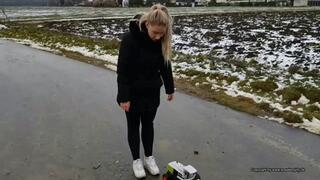 toy car crush in dirty white airmax sneakers