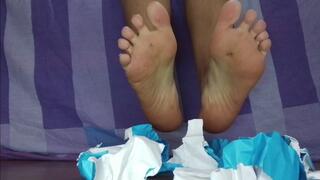 Giantess with Dirty Feet Squashes Things with Her Feet.