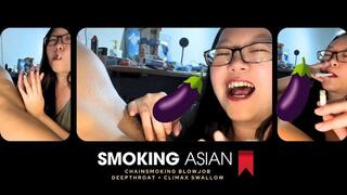 Perverted Chainsmoking Asian: Real Smoking BLOWJOB Deep Throat + Cum SWALLOW