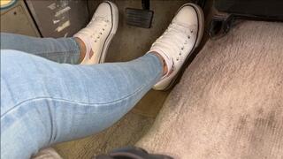 Driving white sneakers