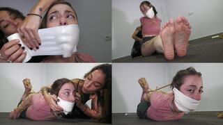 Andy extremely tied up and gagged by Pilu!