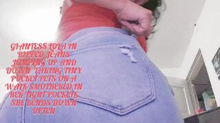 GIANTESS IN JEANS GIANTESS LOLA Latina milf IN RIPPED JEANS JUMPING UP AND DOWN TAKING TINY wrestlers as POCKET PETS ON A WALK SMOTHERED IN HER TIGHT POCKETS SHE BENDS DOWN OFTEN
