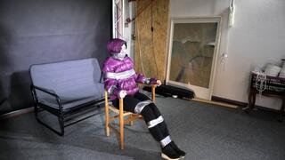 Rachel Adams caught while wearing a shiny nylon Downjacket