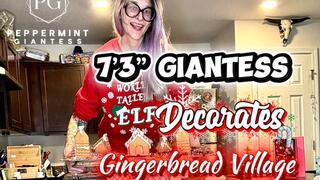 7’3” Giantess in 8-Inch Heels Decorates a Gingerbread Village