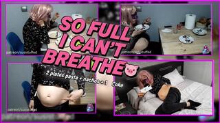 Pregnant from food: swollen, burping & rubbing my huge belly in bed.