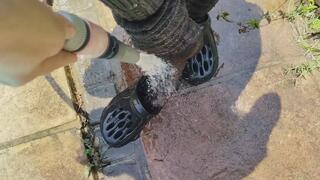 Big dripping wet socks and crocs