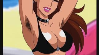 A animated babe poses as her armpit hair blows in the breeze
